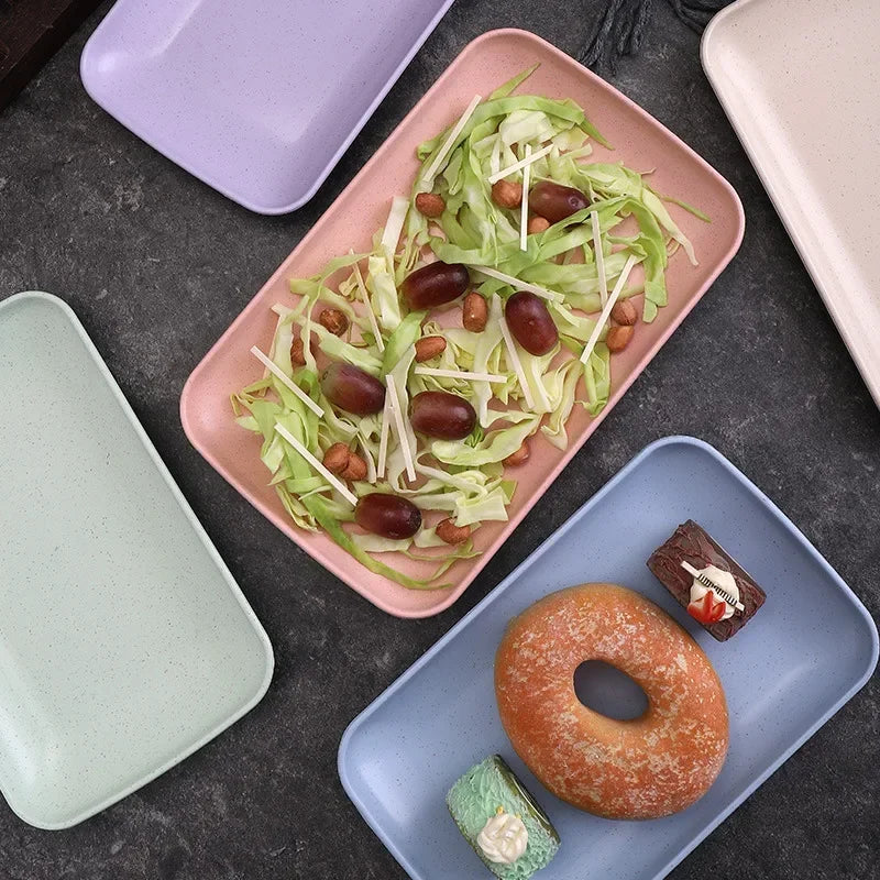 5-Piece Wheat Straw Rectangular Plates – Eco Tableware Set Dining Plate Set Oasis Select