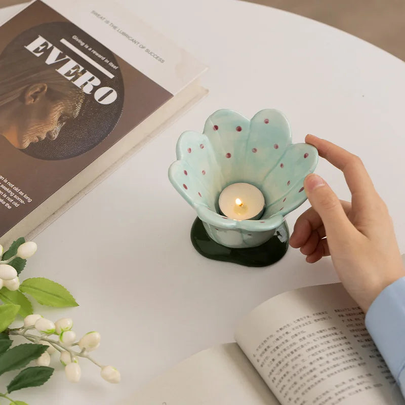 Hand-painted Ceramic Flowers Cup Aromatherapy Candle Cup Nordic Simple Candlestick Utensils Empty Cup Girls Birthday Gift Oasis Select