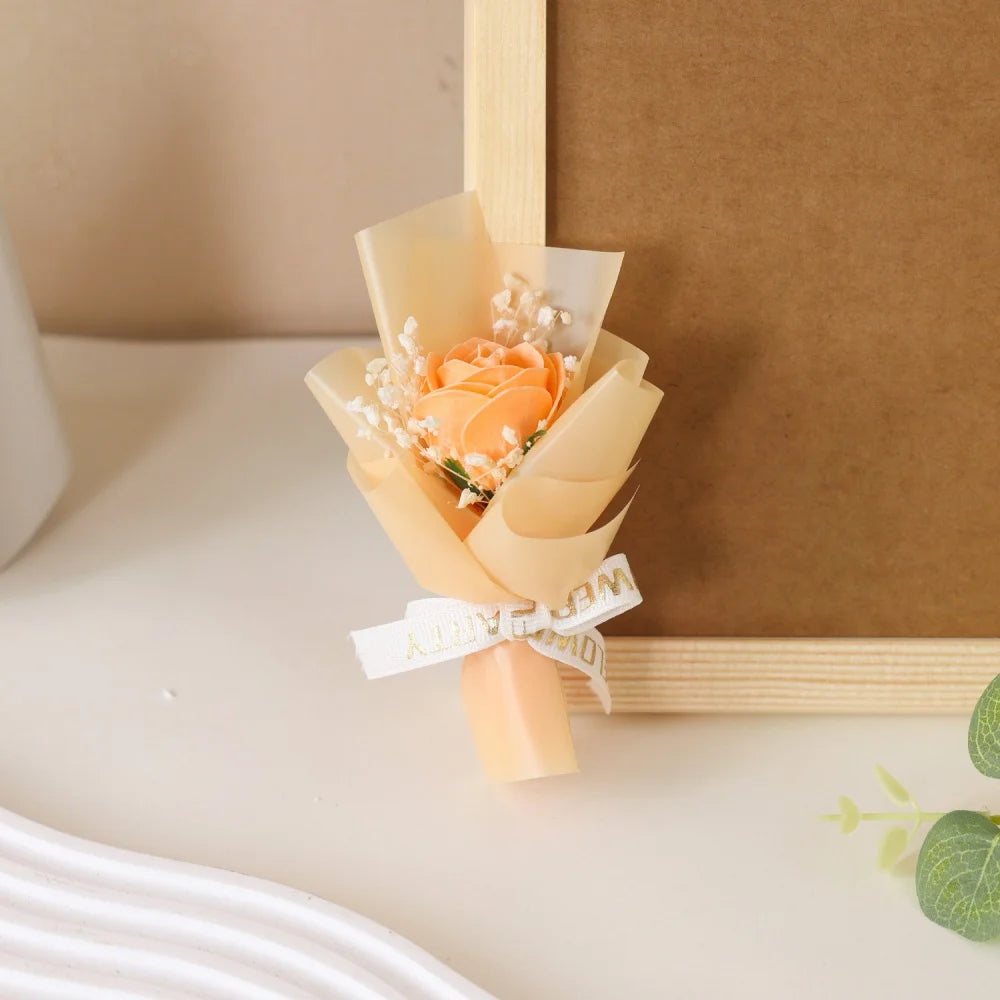 Mini Rose Soap Flower Bouquet Artificial Flowers Valentine's Day Birthday Gift Wedding Home Decorations Festival Forever Gift Oasis Select Champagne