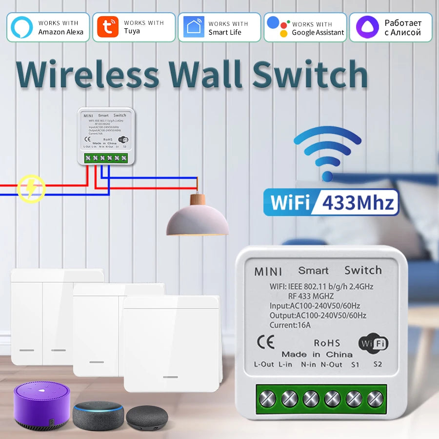 Tuya WiFi 433MHz Smart Wall Switch 1/2/3 Gang – Alexa & Google Smart Wall Switch Oasis Select