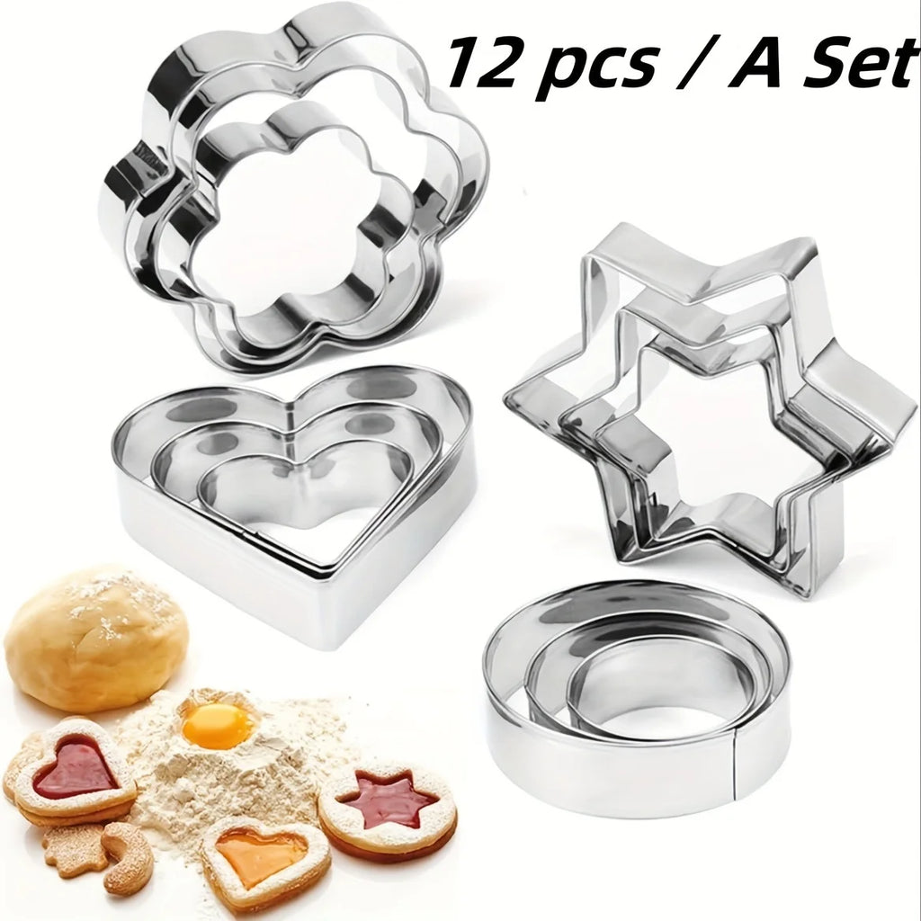 12pcs Metal Cookies Cutters Set, Creative Star Cookie Cutter, Round/Heart/Flower Shaped Egg Molds, Indoor Outdoor Baking Tools Oasis Select