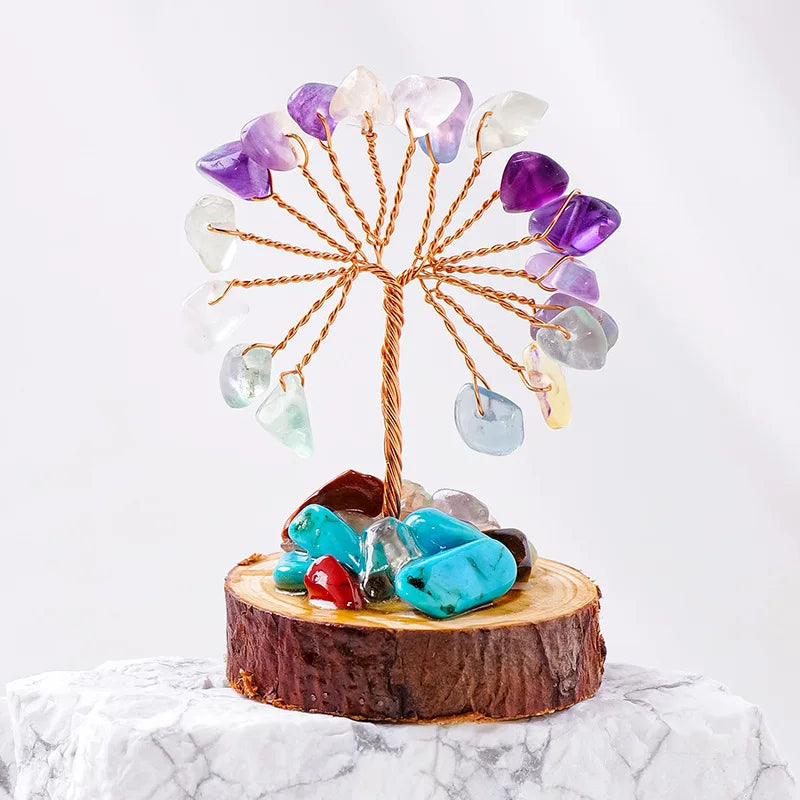 Lucky Mini Tree Natural Crystal Wire Winding Amethyst Citrine Gravel Home Office Feng Shui Decoration Crafts Money Trees Gifts Oasis Select 12