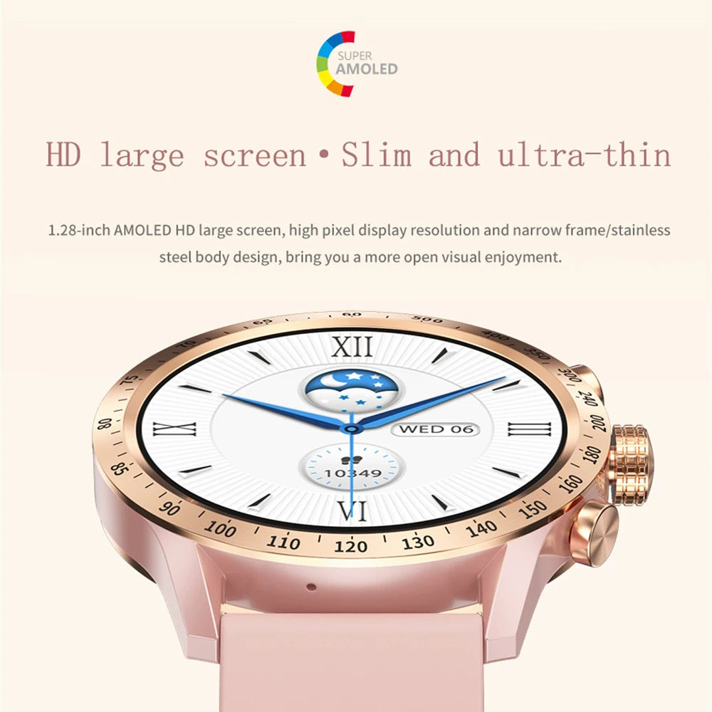 New Fashion Women 1.28" AMOLED Smartwatch Blue Tooth Call Smart Watch Heart Rate Sports Fitness Lady Waterproof Voice Assistant Oasis Select