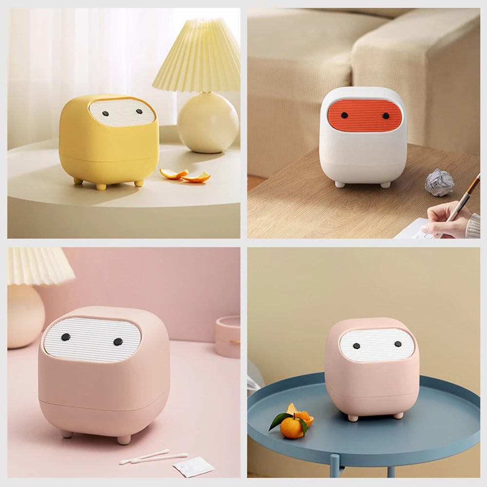 Cute Ninja Mini Desktop Trash Can with Lid | Small Plastic Bin