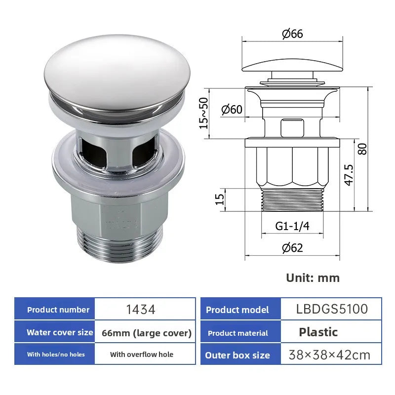 Pop Up Drain Stopper with Overflow, Lavatory Basin Drain without Overflow Black, Chrome or Oil Rubbed Bronze or Antique Oasis Select 1434-