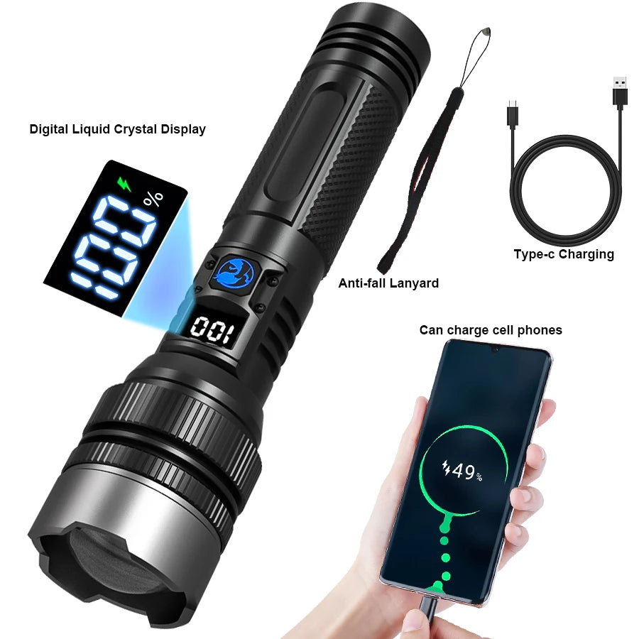 High Strong Power Led Flashlights USB Rechargeable Tactical Light Emergency Spotlights Telescopic Jetbeam Built-in Battery Torch Oasis Select 1PC