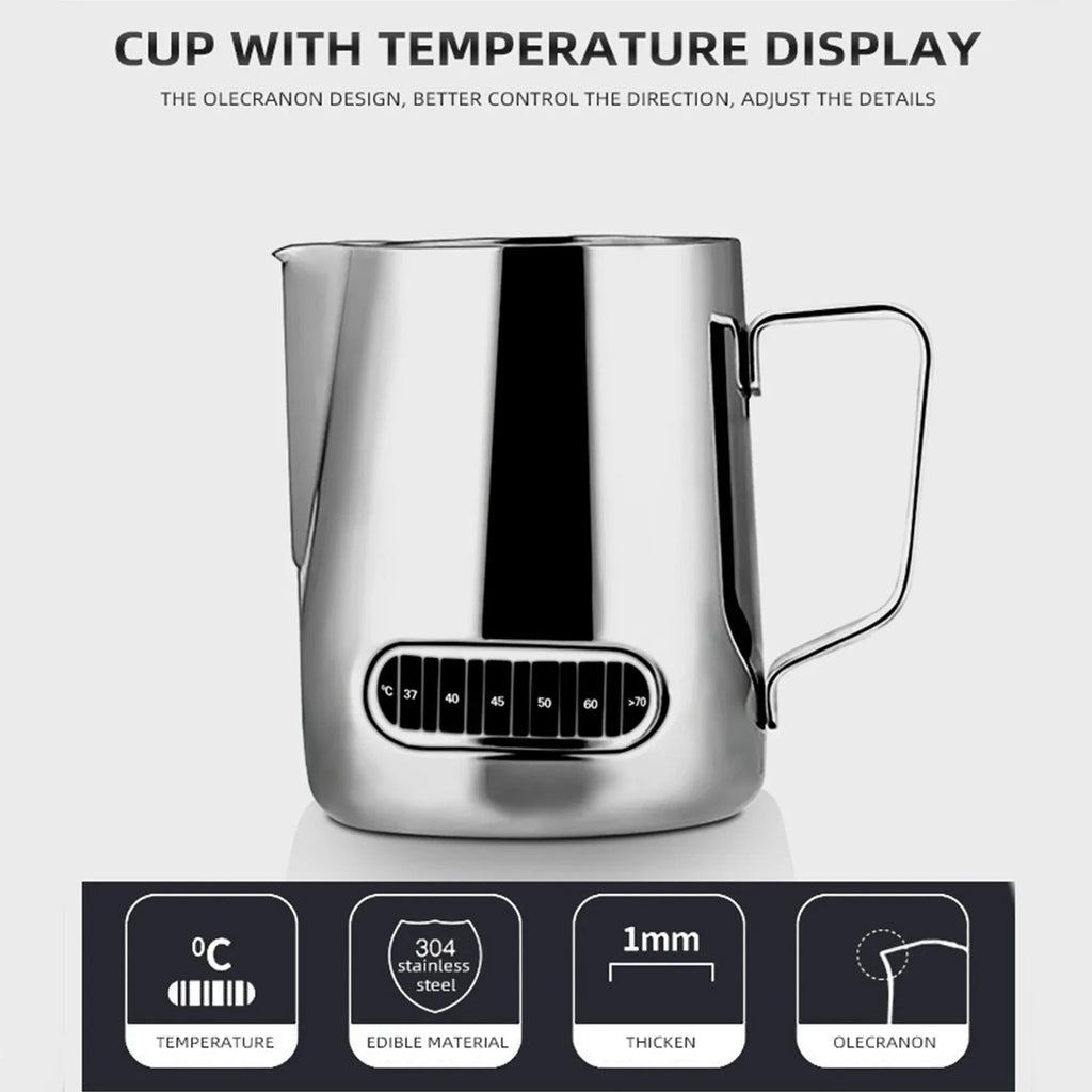 12/20oz Milk Frothing Pitcher 350/600ML Temperature Display Stainless Steel Milk Frother Pitcher Jug Cup for Latte Art Barista Oasis Select
