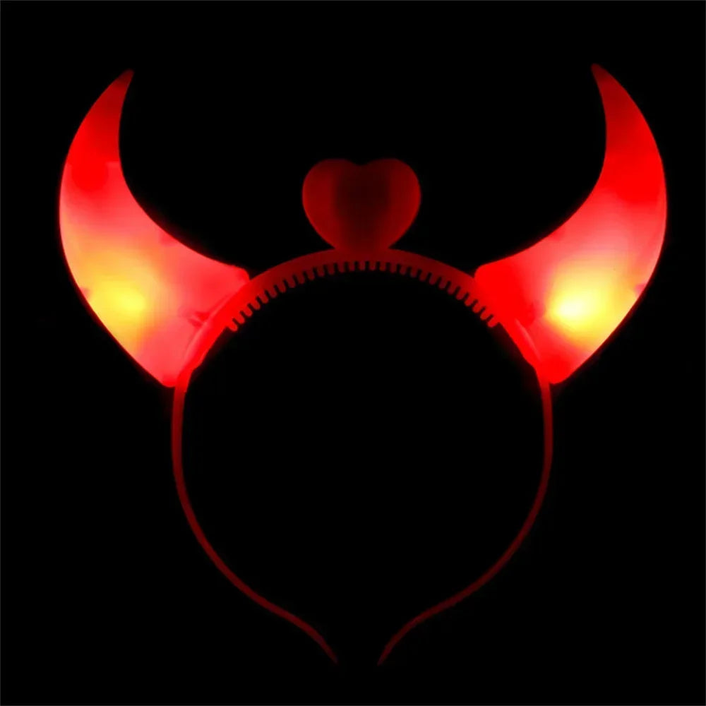 Halloween Decoration Devil Horn Luminous Hairhoop Led Hairband Flashing Glow Headress Light Up Hair Access Cosplay Glowing Prop Oasis Select Red