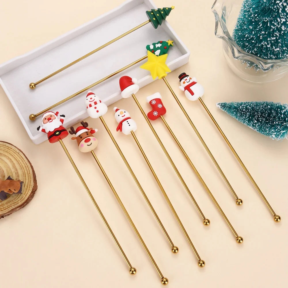 1Pcs Stainless Steel Stirring Sticks Christmas Decorative Drink Stirrers for Coffee Tea and Cocktail for Party and Bar Use Oasis Select