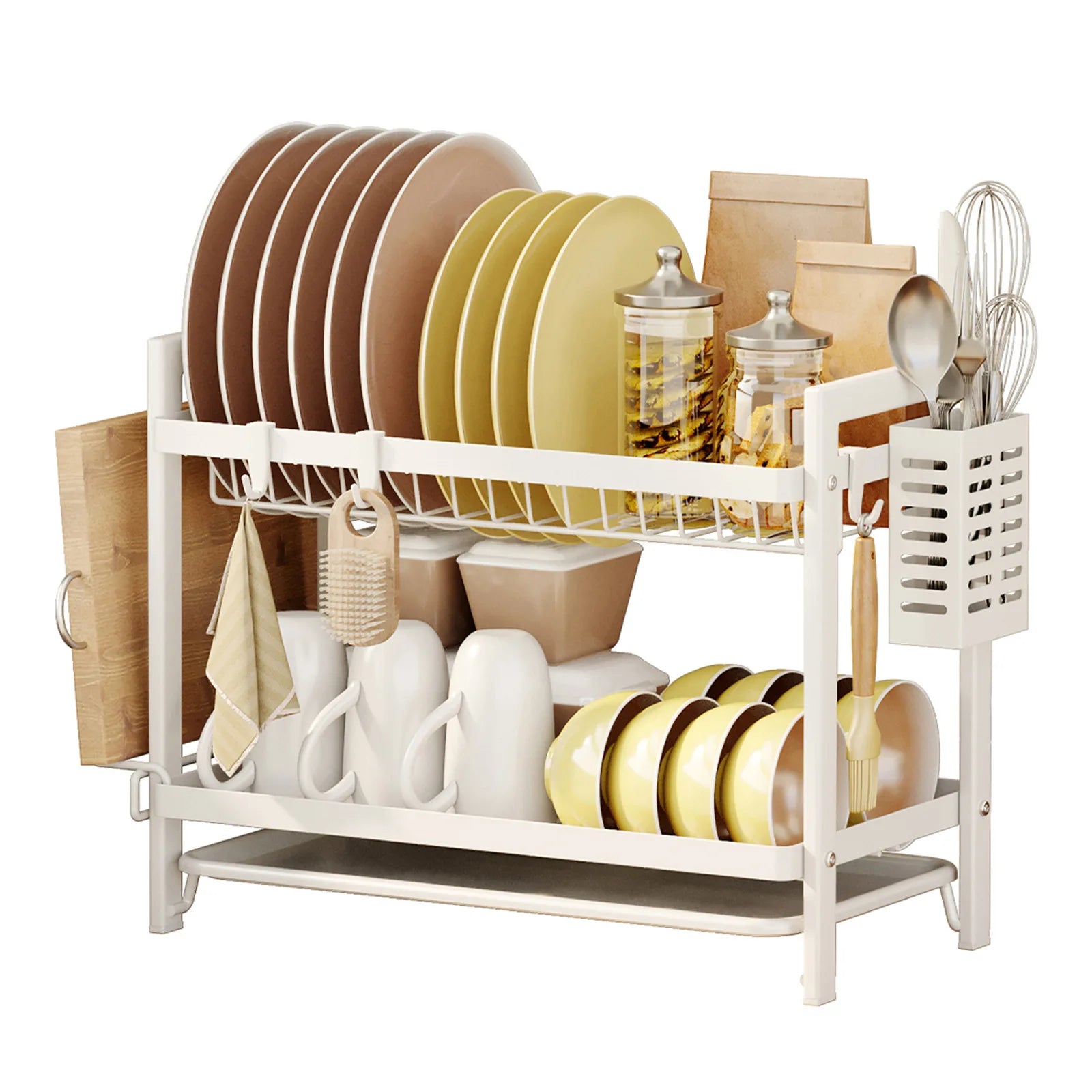 Kitchen Dish Drain Rack Double-layer Tableware Storage Rack Tableware Shelf Drain Basket Sink Dishwasher Dish Rack Oasis Select 2nd Floor-White CH