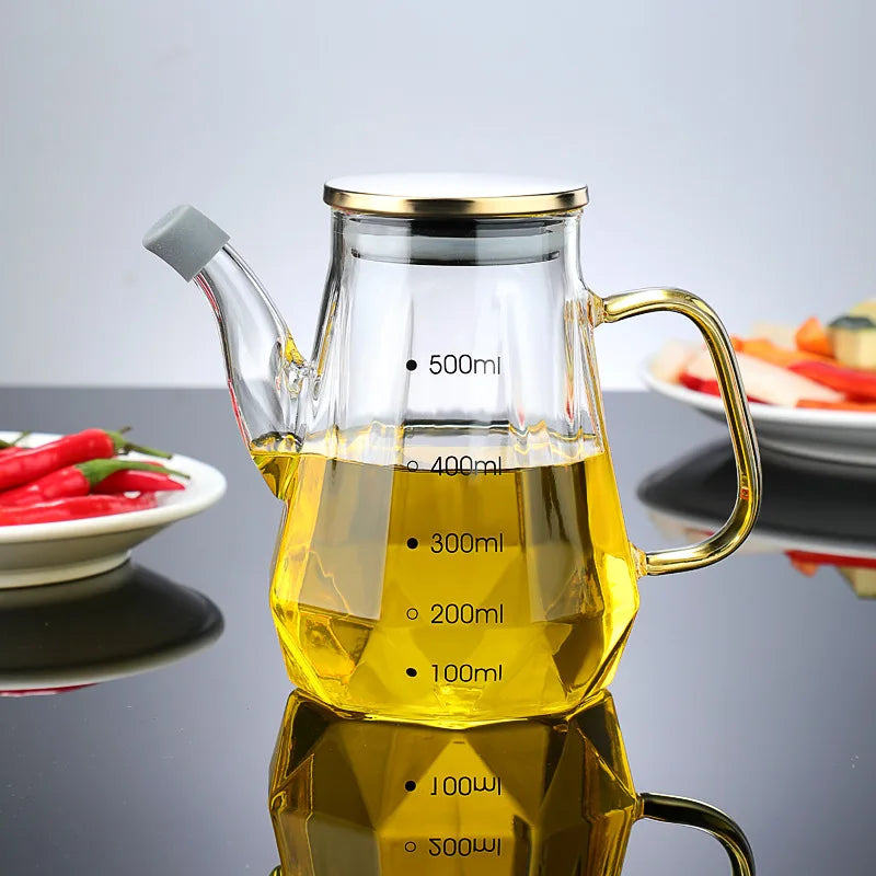 500/700/900ml Clear Glass Oil Bottle with Scale and Handle Heat-resistant Soy Vinegar Sauce Environmental Protection Container Oasis Select