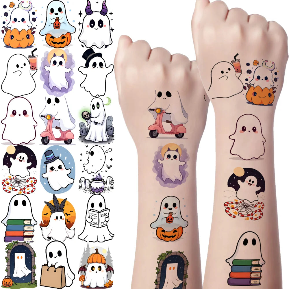 63-Pack Halloween Temporary Tattoos – Waterproof Ghost Stickers