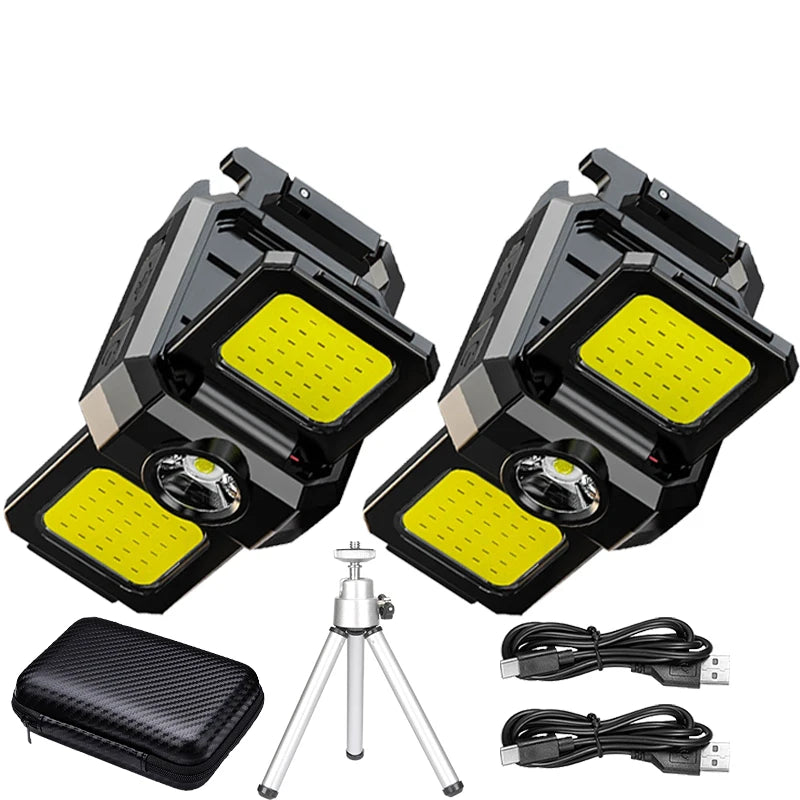 Mini Flashlight Keychain Light COB Work Light USB Rechargeable Lamp with 90° Foldable Side Lights Super Bright Portable Lantern Oasis Select 2PCS Set A