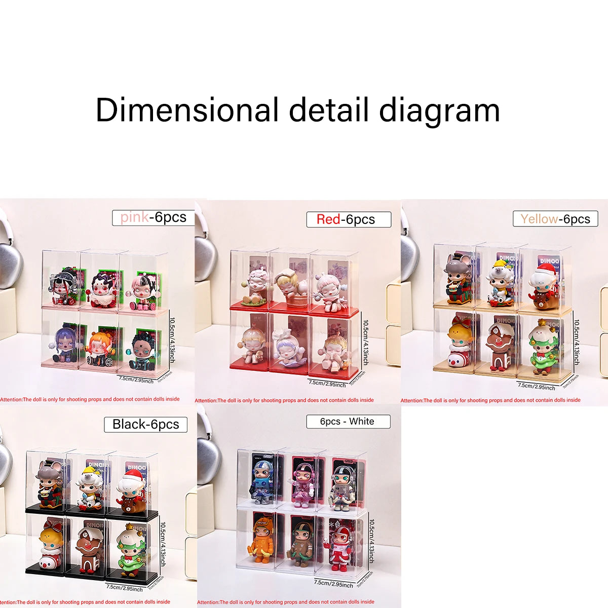 6pcs Acrylic Dust-Proof Colored Base Doll Blind Box Display Box Card Groove Stackable Collectible Crafts Storage Box Handmade Oasis Select