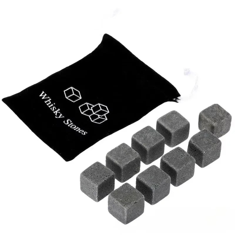 New Natural Granite Whiskey Stones Sipping Ice Cube Whisky Stone Wine Rocks Cooler Wedding Gift Favor Christmas Bar Accessories Oasis Select 9pcs