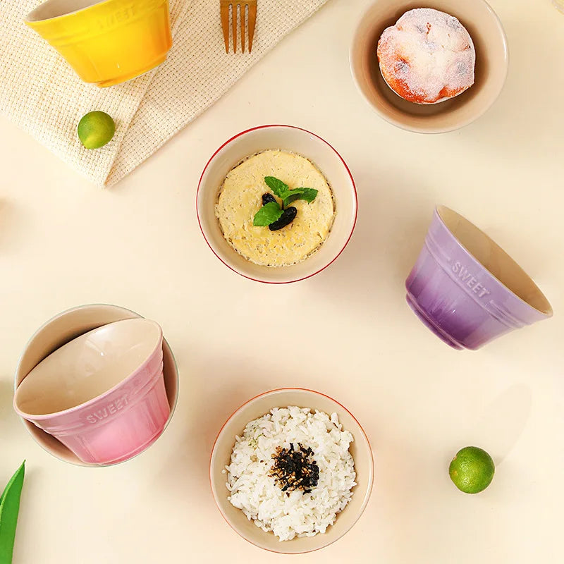 300ML Rainbow Gradient Color Dishes Rice Bowl Tableware Japanese Ramen Bowls Kitchen Dessert Salad Steamed Egg Bowl Tableware Oasis Select