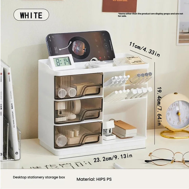 1pc Desktop stationery storage box, multi-layer large space design, easy to organize all kinds of stationery Oasis Select WHITE