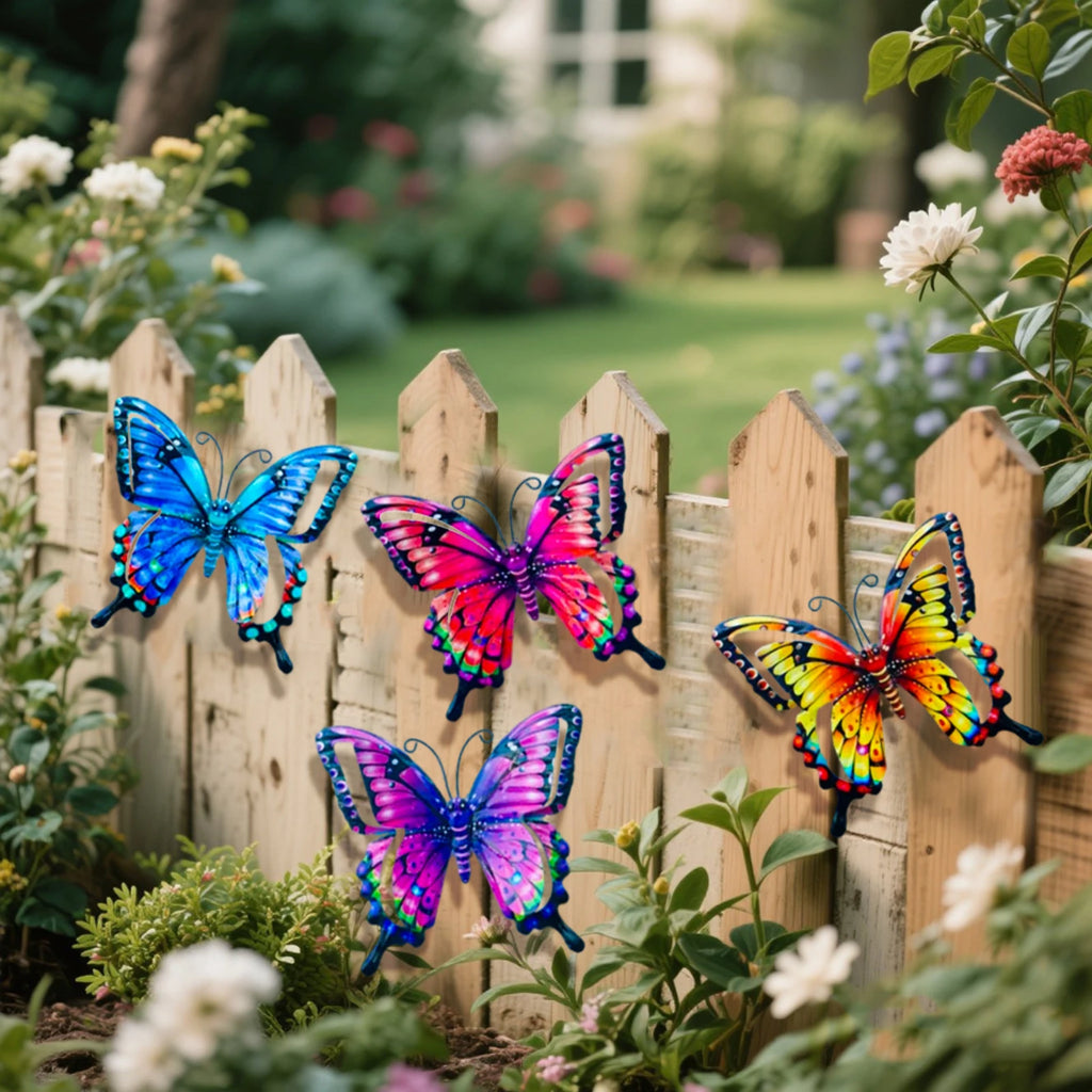 4-Piece Iron Butterfly Wall Decor – Painted Metal Garden Art Metal Wall Art Oasis Select