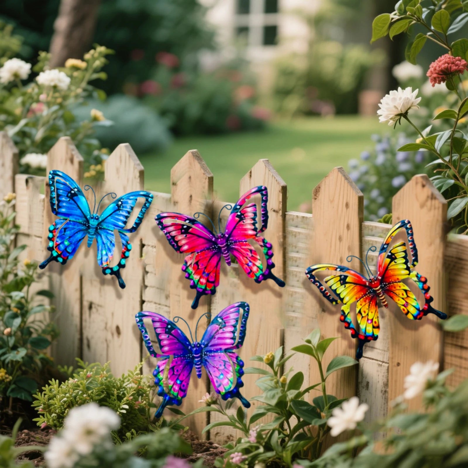 4-Piece Iron Butterfly Wall Decor – Painted Metal Garden Art Metal Wall Art Oasis Select