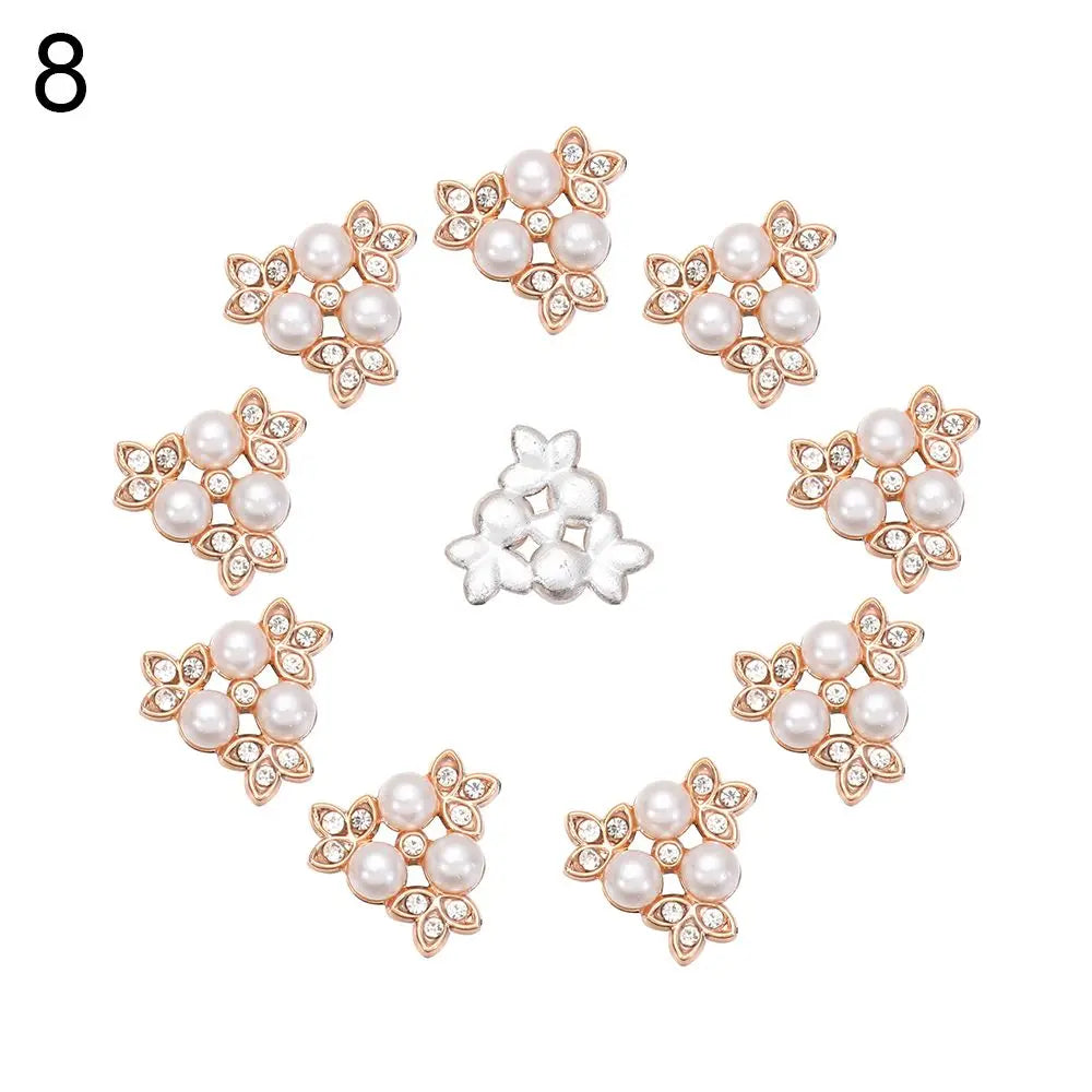 10PCS 16MM Vintage Buttons Clothing Flatback Plating Pearl Buckle Rhinestone Snowflake Cabochon DIY Craft Apparel Sewing Tools Oasis Select type8
