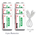 Long-Lasting 9V Lithium ion Rechargeable Battery 21800mWh High Capacity for Guitar Microphone Smoke Detector Pedal with Cable Oasis Select 6 pcs 9v Batteries 9v