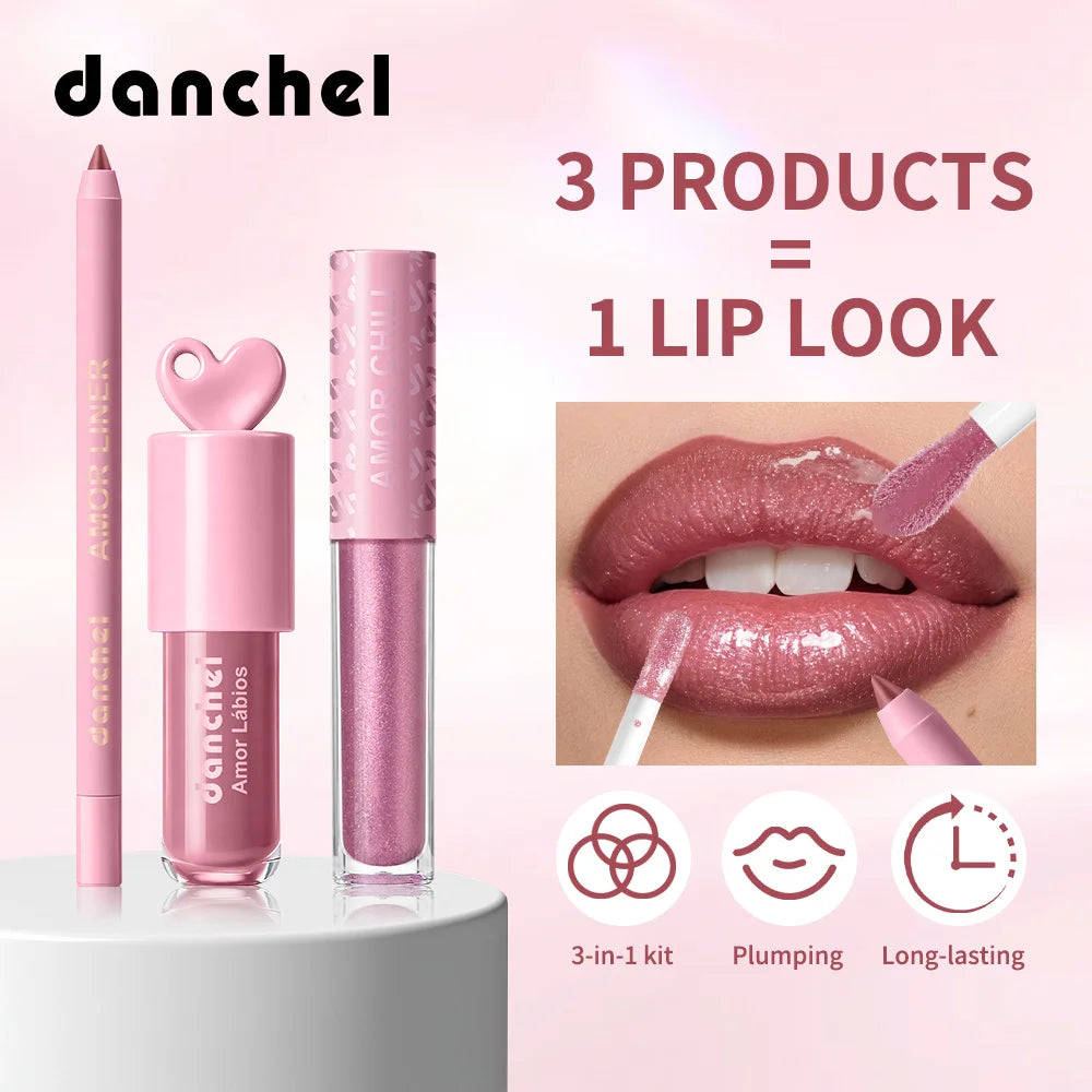 Pink Heart-shaped Lip Kit Instant Plumping & Hydration Long-Lasting Lip Gloss High Shine Glossy Lip Glaze Perfect Gift for Woman Oasis Select