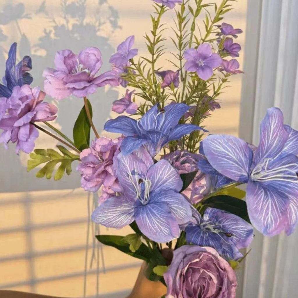 Purple Simulated Flower Simulated Artificial Flower Bouquet Silk Cloth Flowers Soft Monet Garden Flowers For Window Display Home Oasis Select C
