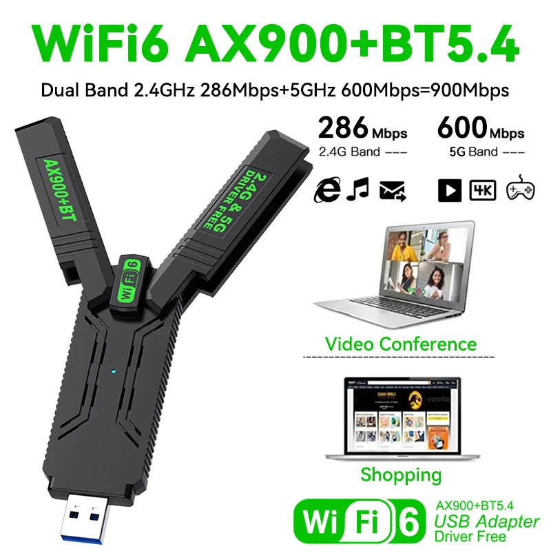 AX900 WIFI6 USB Adapter Bluetooth 5.4 Wireless Adapter Dual Band 2.4G+5GHz 900Mbps USB 3.0 Wireless Card Receiver For WIN10/11 Oasis Select