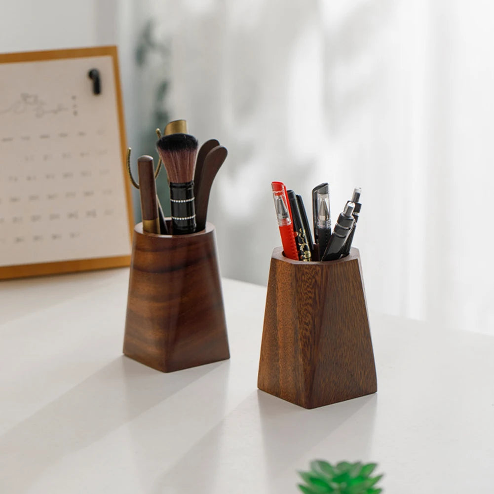 Walnut Wood Pen Holder Desktop Organiser | Vintage Office Cup