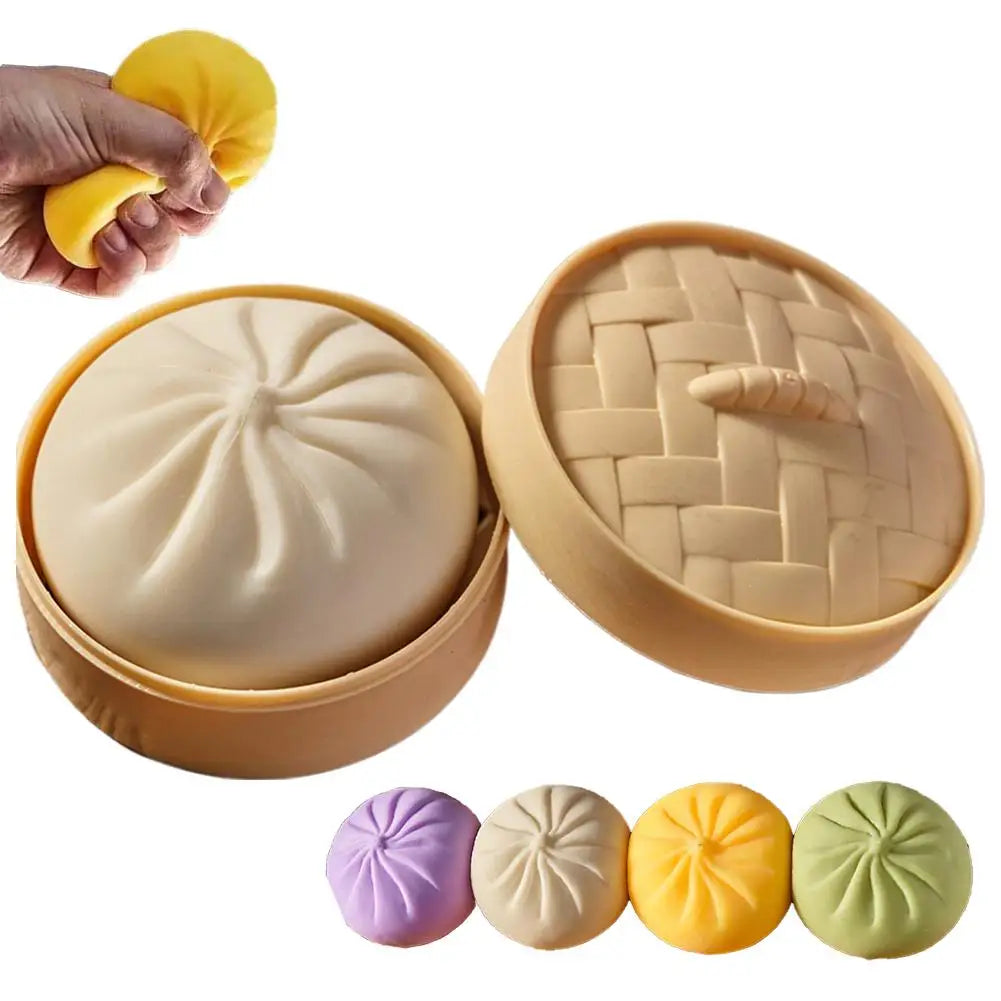 Colorful Dumpling Squishes Stress Balls Fidget Sensory Toys Simulation Food Squishies Bun with Steamer Squeeze Dough Ball Gifts Oasis Select B