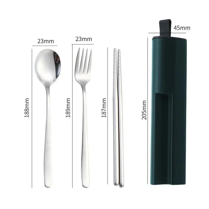 Travel Utensils Set made of 304 Stainless Steel; Reusable Flatware for Camping; Includes Spoon, Fork, Chopsticks, and Case Oasis Select Dark green