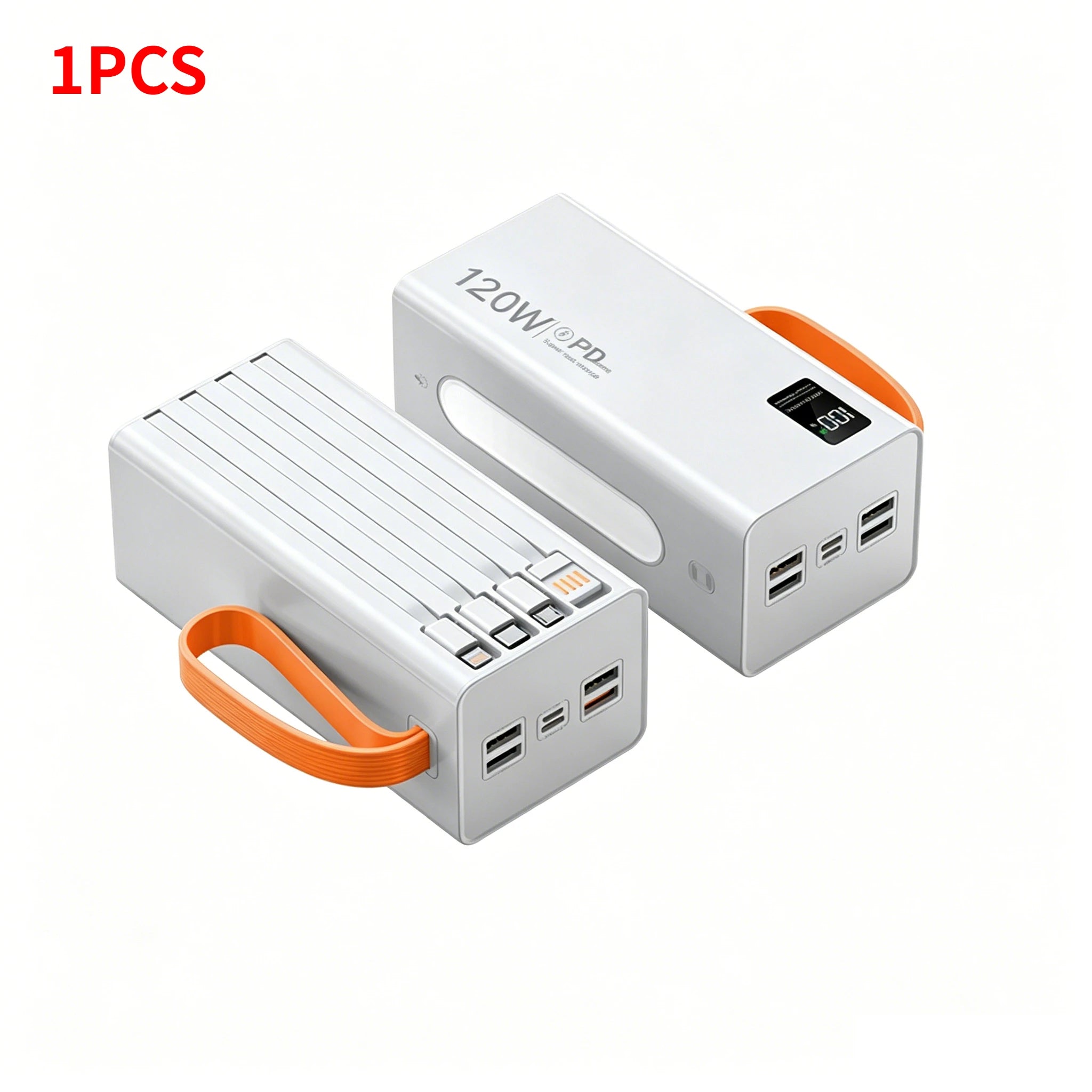 Ultra Portable 50000mAh Power Bank 120W Fast Charging External Battery, Built-in Cable Universal Powerbank for iOS Android Oasis Select 1 White Power Bank