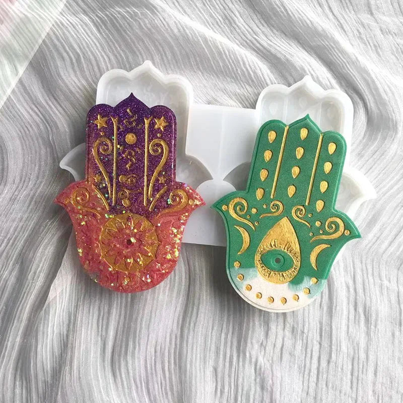 2-Chamber Famati Palm Silicone Mold Hamasa Hand Cement Aromatherapy Bracket Tray DIY Concrete Coaster Handicraft Mold Oasis Select