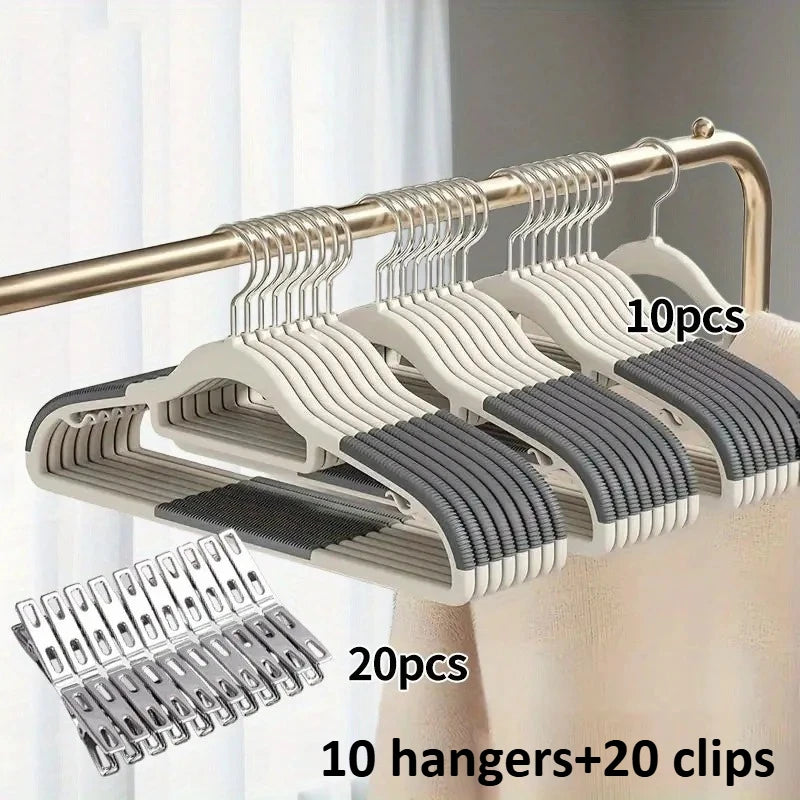 30pack (10 Velvet Hangers and 20 Clips), Heavy-duty Anti Slip Hanger for Wardrobe Organization,Various Color of Household Hanger Oasis Select GRAY
