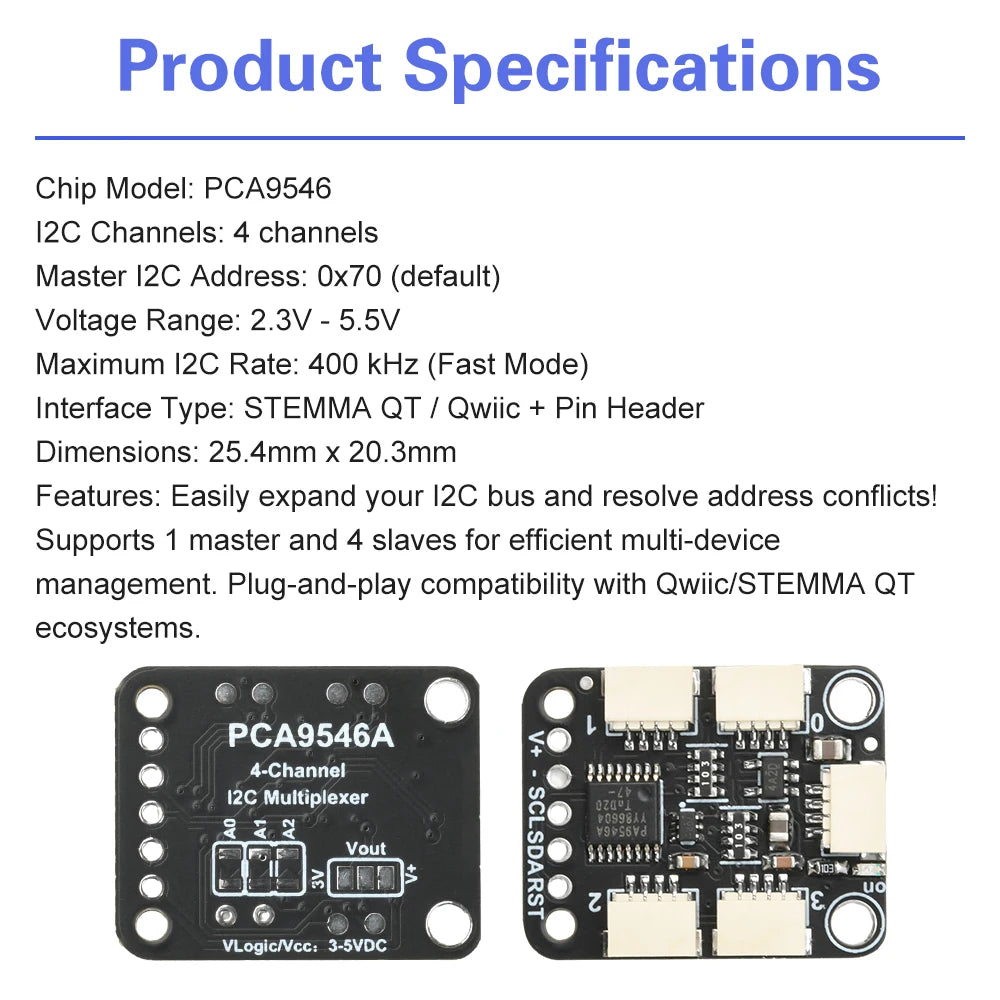 PCA9546 4-Channel I2C Multiplexer Board with Stemma QT Qwiic Interface for Sensor Networks Oasis Select