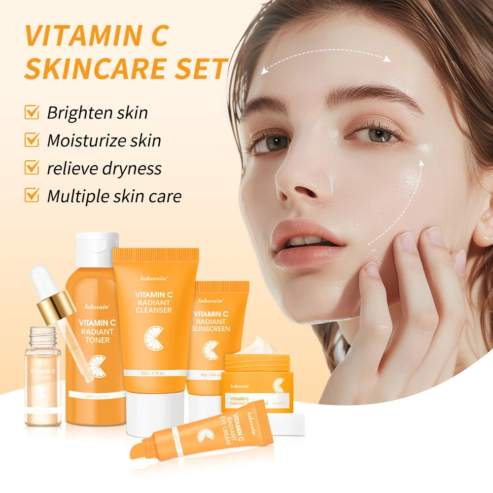 Lakerain Vitamin C Skin Care Set Whitening Cream Dark Spots Serum Dark Circle Eye Facial Cleaning Moisturizing Sunscreen Kits Oasis Select