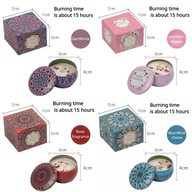 4PC/Set Rose Flower Scented Candles Iron Box Soy Wax Odorous And Smoke-free Aromatherapy Candle Birthday Gift Home Wedding Decor Oasis Select set A