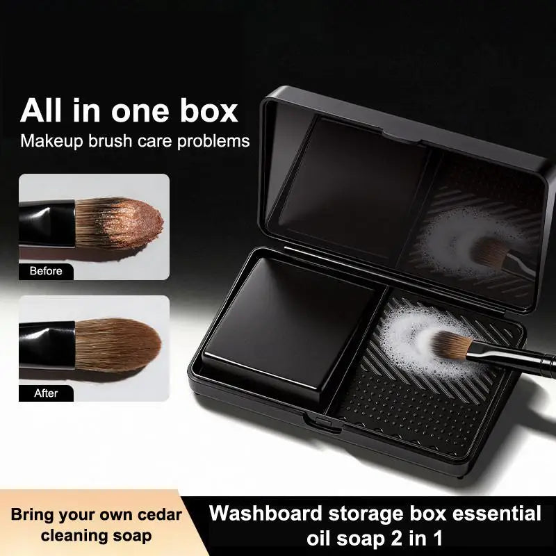 1pcs Cleaning Mini Washboard Storage Box Cleaning Soap Portable Powder Puff Foundation Makeup Brush Cleaner Oasis Select