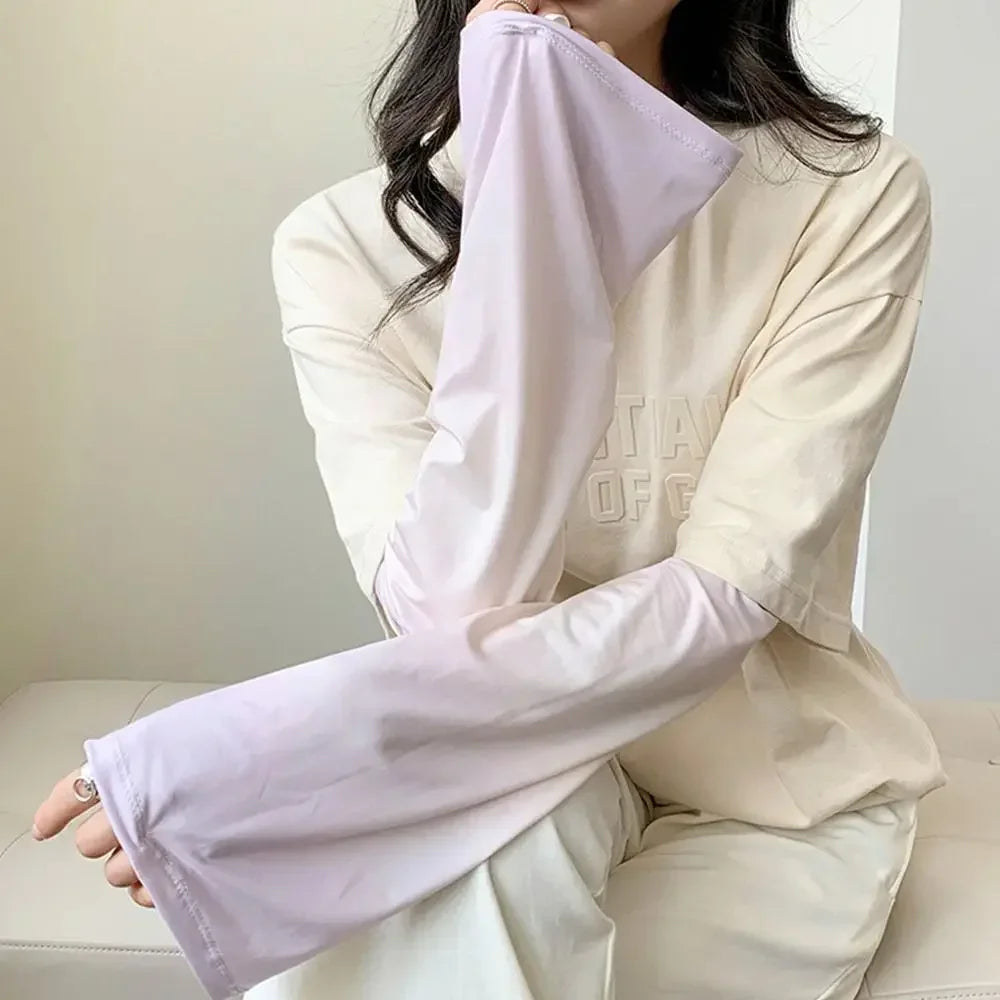 1 Pair Lightweight Sun Protection Arm Covers Loose Fit Cool Ice Silk Arm Guard Cuff Polyester Solid Color Ice Sleeve Oasis Select 6
