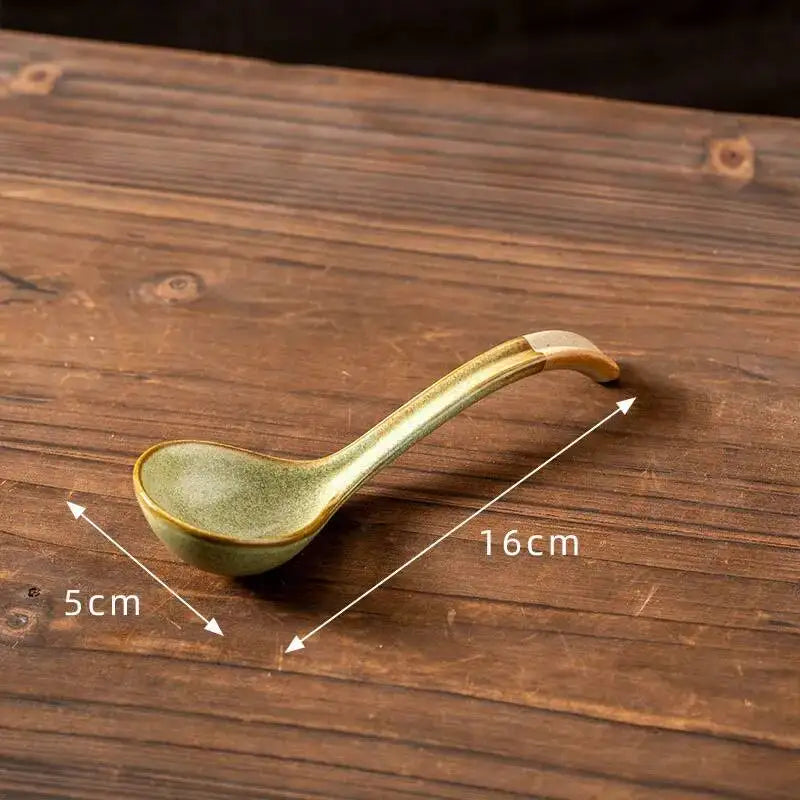 Japanese Handmade Coarse Pottery Soup Spoon Tablespoon Spoon Eating Spoon Ceramic Spoon Bowl Spoon Kitchen Tablewear Oasis Select Turns Fruit Green