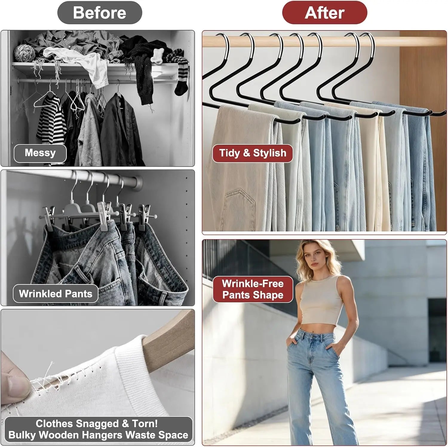 20pcs Pants Hangers Non-Slip, Heavy Duty Stainless Steel Trouser Racks Space Saving, Open Ended Jeans Hangers for Organization Oasis Select