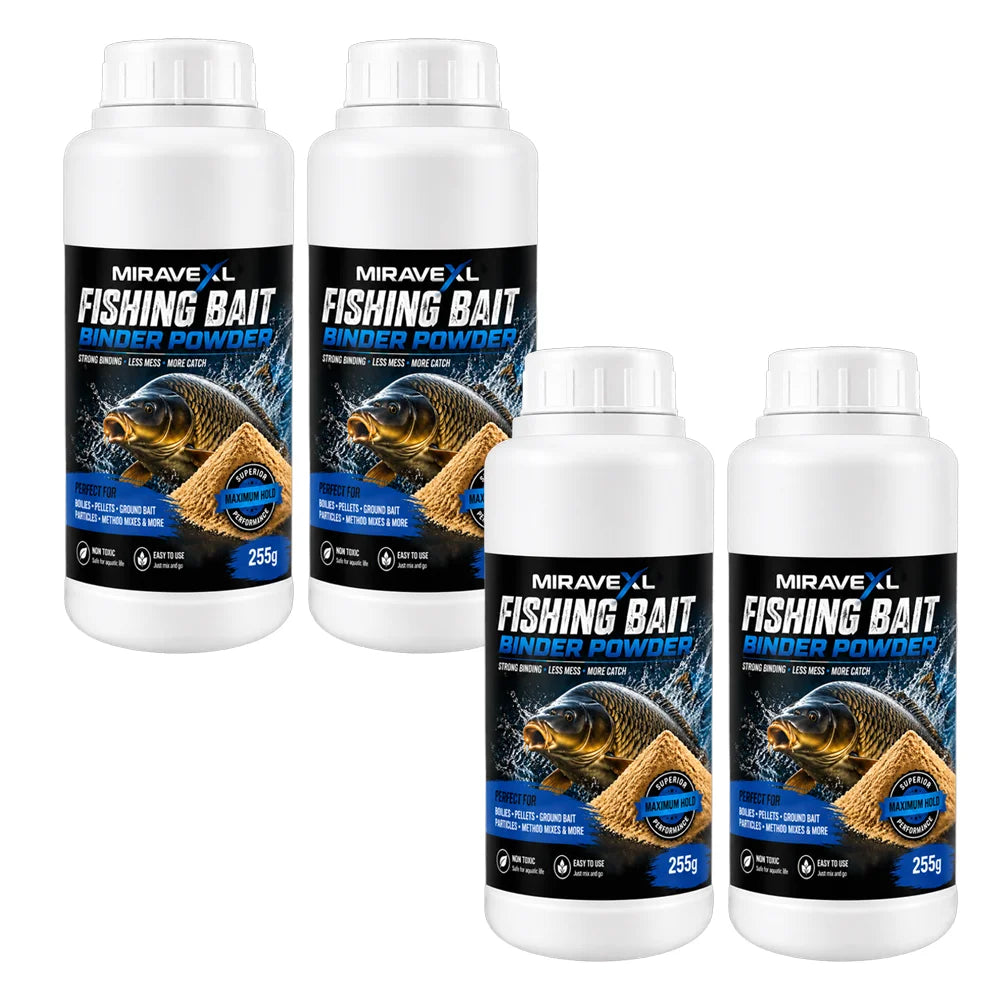 MIRAVEXL Fishing Bait Binder Powder255g Strong Binding Less Mess Maximum Catch Perfect for Boilies Pellets Ground Bait Particles Oasis Select 4 bottles