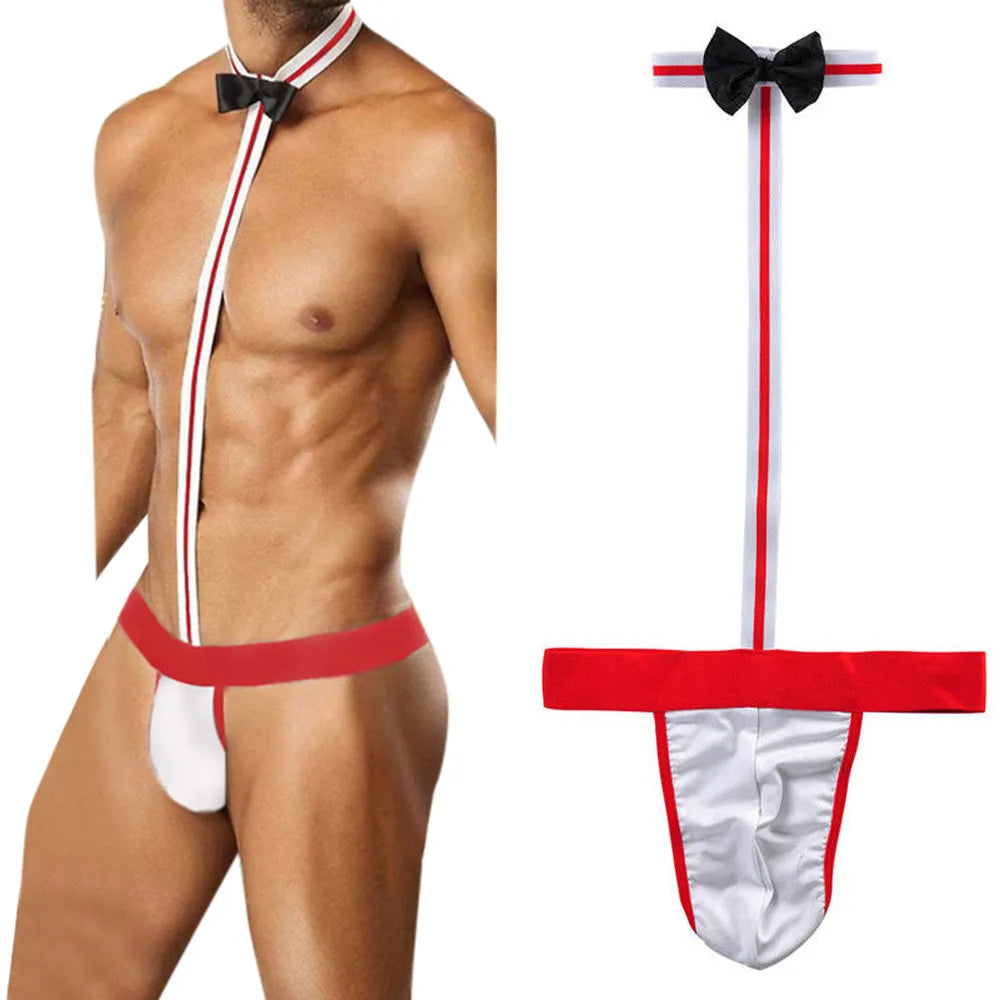 Male Underwear Hot T String Home Men's Sexy Lingerie Bodysuit Bow Tie Performance Clothes T-back thong Thongs Intimates costumes Oasis Select