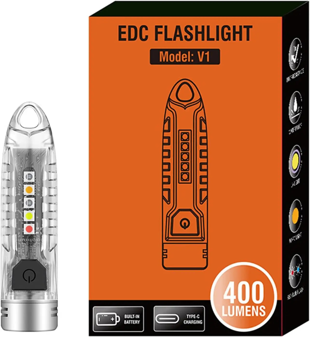 Mini Powerful Flashlight Super Bright Keychain 12 Modes with UV Red Blue Yellow White Side Light Rechargeable LED Pocket Light Oasis Select 1 pack