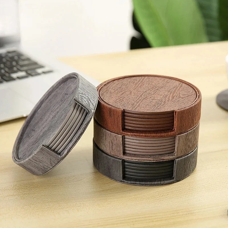 Home fashion simple circular leather hotel coaster double-sided leather insulated tableware pad thermal insulation Oasis Select