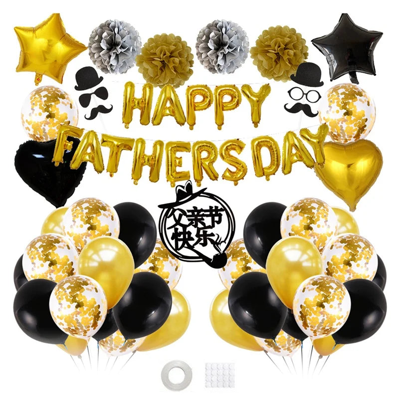 1Set Father's Day Decorations White Gold Black Happy Fathers Day Party Decorations Kit Father's Day Balloon Set Oasis Select Photo Color 12INCH
