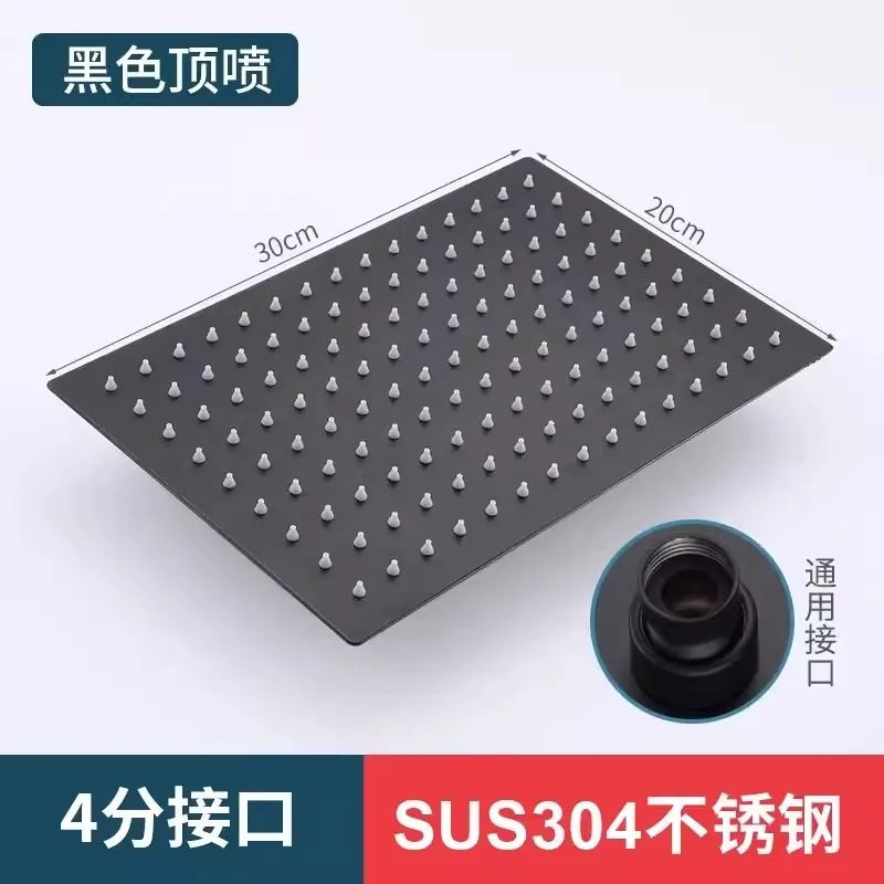 New 1Pcs SUS304 Stainless Steel Ultra Thin Waterfall Rectangular Top Shower Pressure Boosting Design Spa Bathroom Shower Head Oasis Select 30cm-B