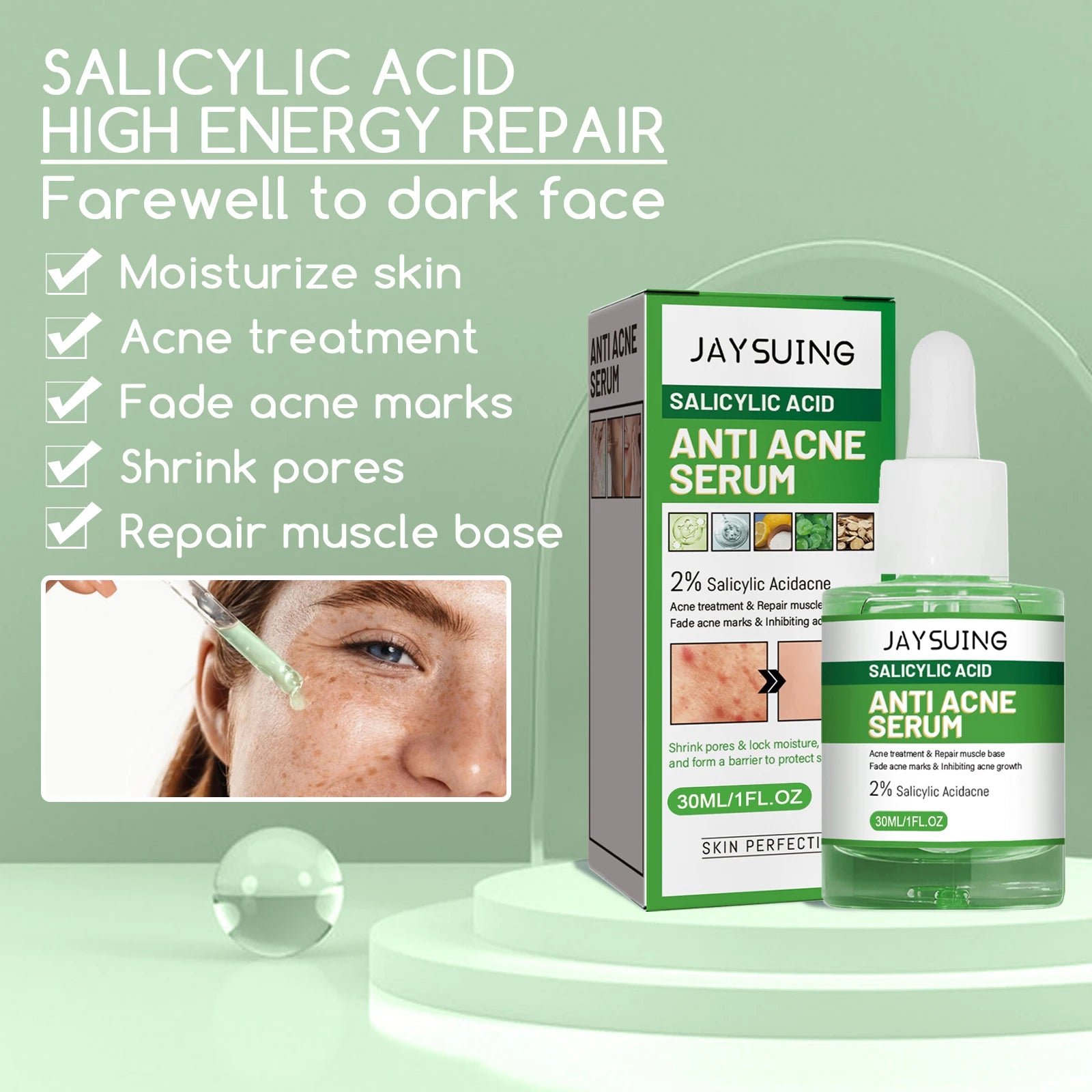 Salicylic Acid Anti Acn-e Face Serum Hydrating Fader Acne Mark Pimple Blackhead Removal Shrink Pores Oil Control Facial Essence Oasis Select