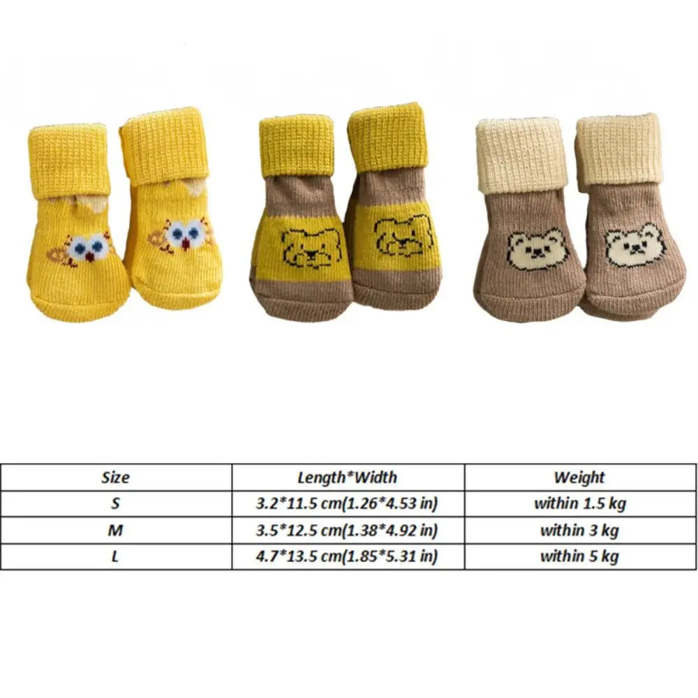 4-Pack Cartoon Anti-Slip Pet Socks for Dogs & Cats | S/M/L