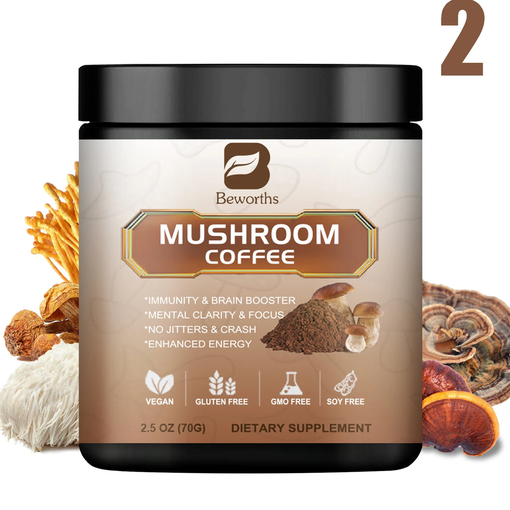 BWEORTHS 70G Mushroom Coffee Mixed Reishi & Lion's Mane Mushrooms Support Immunity and Focus Health Boost Memory 70g NO-GMO Oasis Select 2bottles United States